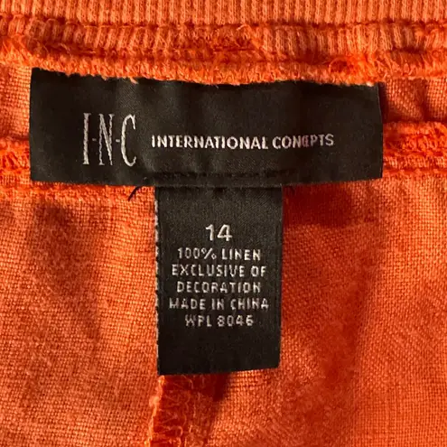 INC SZ 14 Linen Shorts Cuffed Pockets Mid-Rise Zip-Fly Drawstring Elastic Waist
