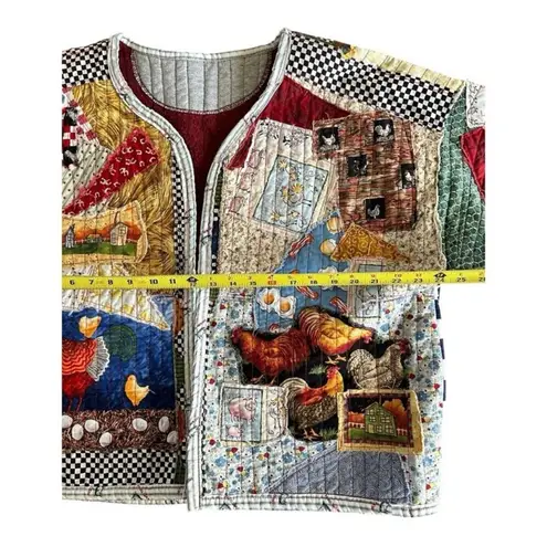 Vintage handmade patchwork quilt farm theme eggs chickens unique plaid L/XL Gold Size L