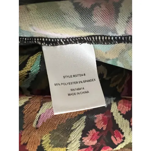 Johnny Was jade Long Sleeved Tiered Midi Dress Black Floral Mesh Large Slip