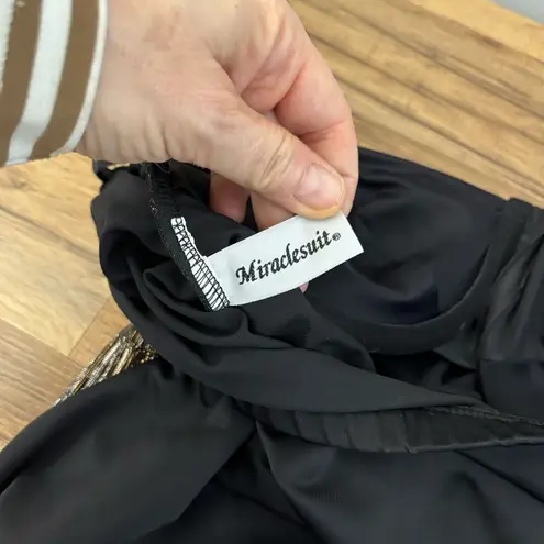 MiracleSuit Bandeau Gold Black Ruffle Slimming Tank One Piece Swimsuit Strapless