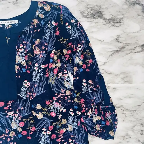 Collective Concepts Collective Concept Blouse Navy Floral Signed Sleeves Women S Cottagecore Summer