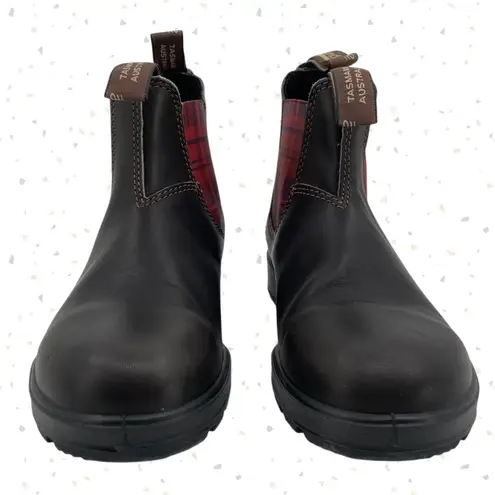 Blundstone Red Plaid Tartan Brown Leather Original Chelsea Style Boots 2100 AU 4