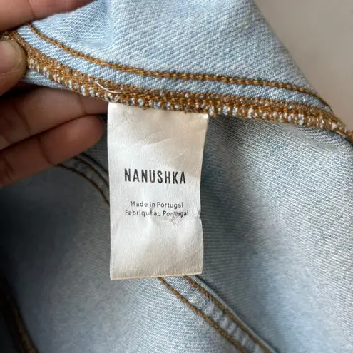 Nanushka Dress Denim Short Sleeve 80s Wash Blue Belted Mini Dress M Size M