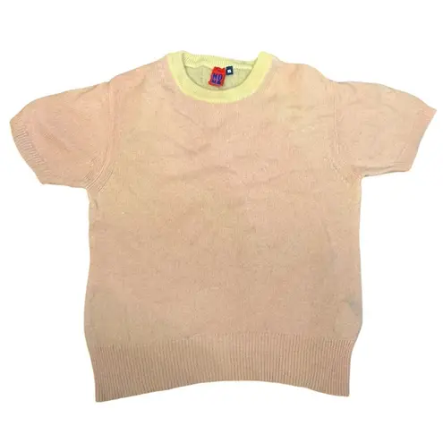 NO NAME Pink Cream Short Sleeve Cashmere Sweater Color block Size XS