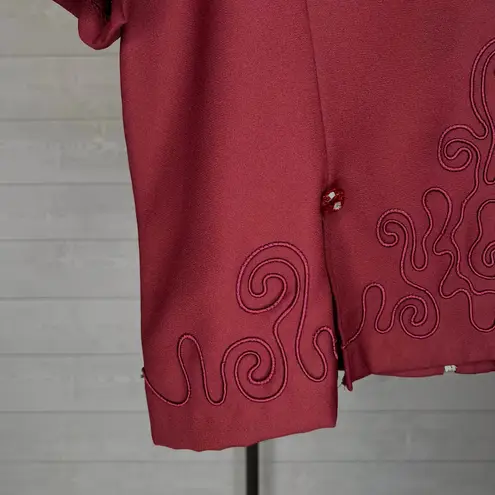 80’s Vintage Clara wine short sleeve embroidered top Size XXL Red