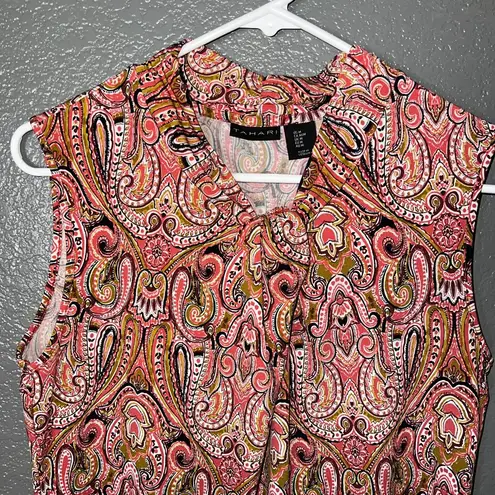 Tahari Paisley Print Sleeveless Top Size M | Draped Twist Neck Career Blouse