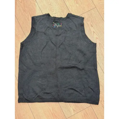 Womens 1X Ugly Sweater Vest Black Reindeer Lights Merry Christmas Xmas Shirt Top