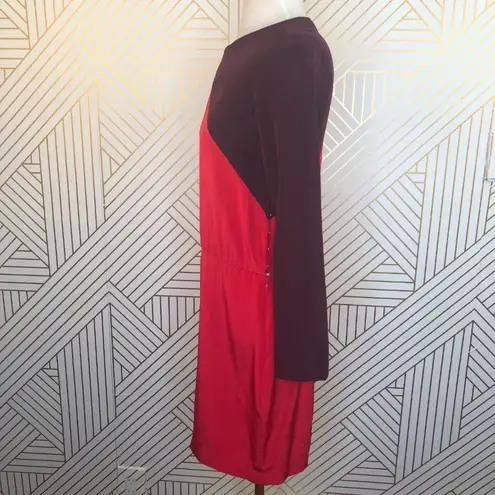Tibi Colorblock Silk Dress in Red and Burgundy
