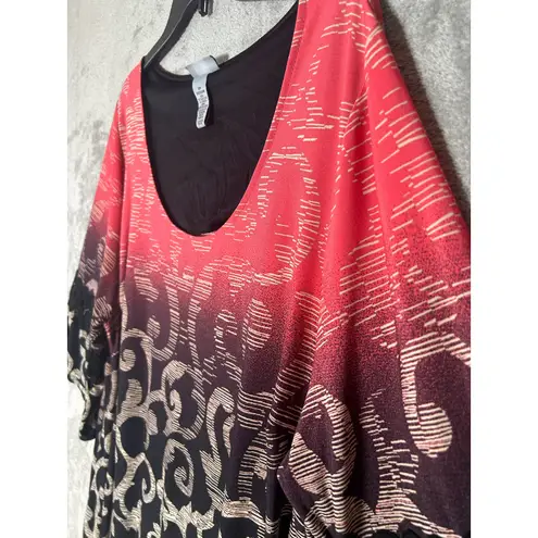 Catherines Shift Dress Size 2X Pink Ombre Scrolls 3/4 Sleeve Boho Western Rodeo