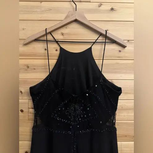 Vintage DJ Nights Size Medium Black High Neck Butterfly Moth Beaded Prom Gown