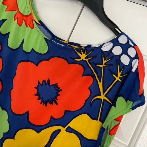 Marimekko for Target Abstract Floral Mini Dress Tunic Swim Beach Cover Sz Small Blue