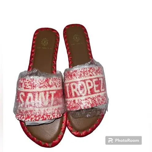 De Siena Saint Tropez Sandals in Red Slides Leather & Beads Red Size 7