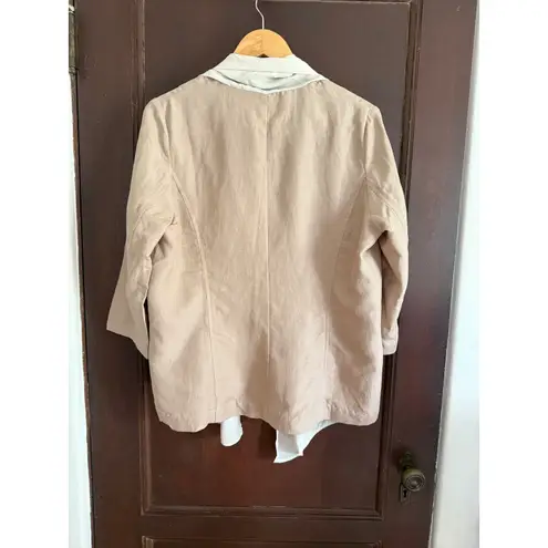 WINTERSILKS | Linen and Silk Tan and cream Drape Collar Overshirt Shacket Medium
