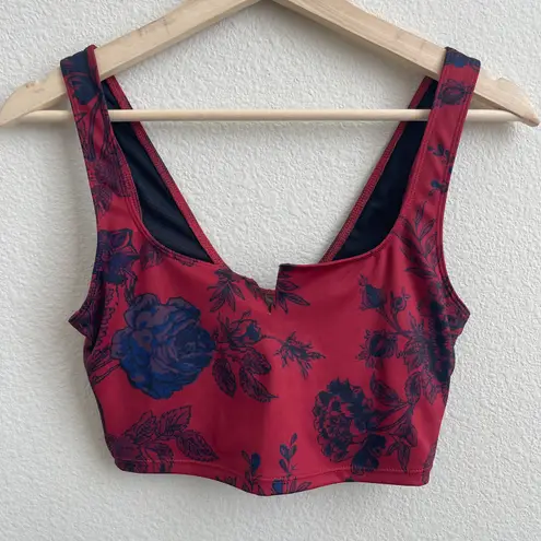 Free People Red Blue Floral V Neck Ashford Lose Control Workout Sports Bra Top