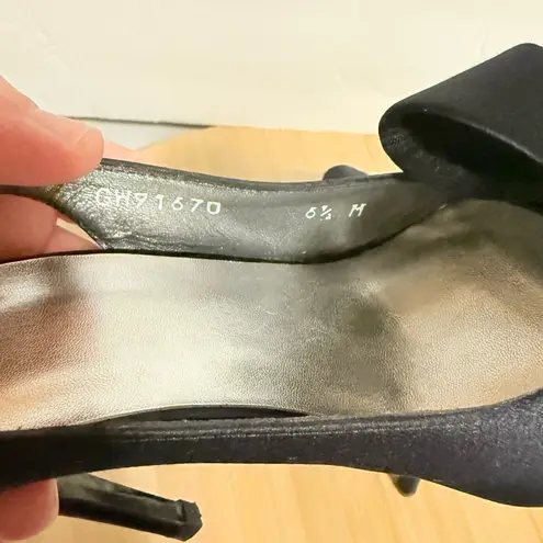 Stuart Weitzman  Black Satin Bow Slingback Heels - Image 8