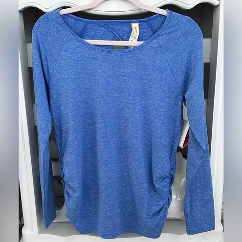Lucy Ruched Long Sleeve Top Cosmic Blue Keyhole Athleisure Lounge Yoga Small