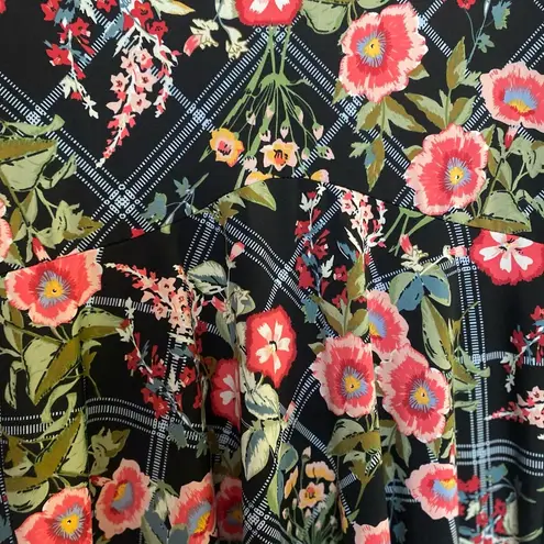 Slinky Brand Women’s Long Tunic Blouse XS Black Pink Floral Print Bust 34”