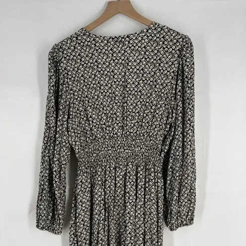 Gap  Maxi Dress Womens Large Brown Floral Smocked Waist Ruffle Puff Sleeve V-Neck