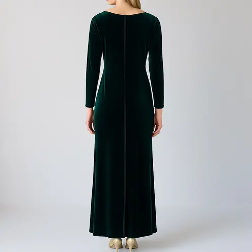 Fiesta Emerald Green Velvet Gown Size XL Long Sleeve Draped Wrap Maxi Dress VTG