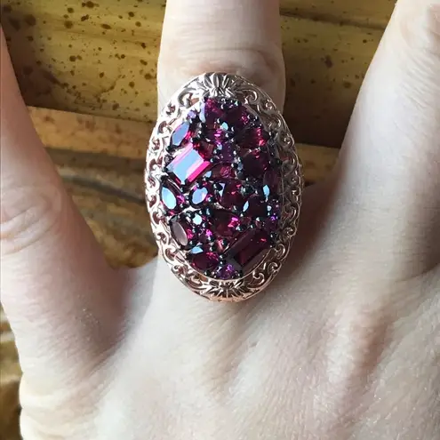 Natural Rhodolite Garnet Sterling Silver Cocktail Ring Size 7 Pink