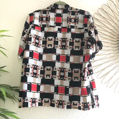 80s Donnkenny button up down short sleeve collared shirt red white black multicolor colorful shirt Size XL