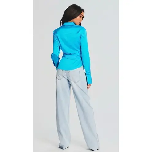 Retrofete SER.O.YA Karry Silk Shirt Turquoise Size Small Blue