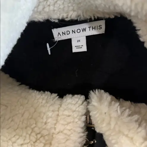 NWOT And Now This Trendy Plus Faux Sherpa Moto Jacket Contrast Stitch SZ