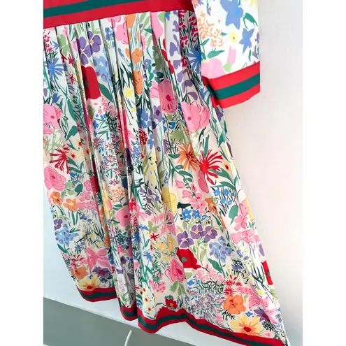 NEW Dalia Macphee Floral Pleated Fit Flare Midi 50s Dress Small Retro Rockabilly Red