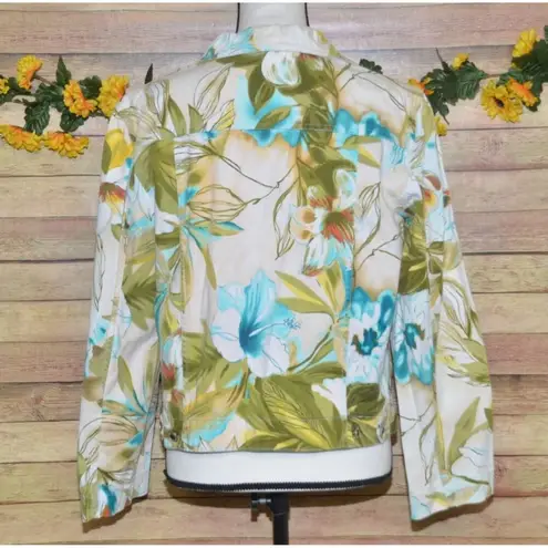Sunset Cove Ladies L Lightweight Button Front Jacket Tropical Floral Vacation Green Size L