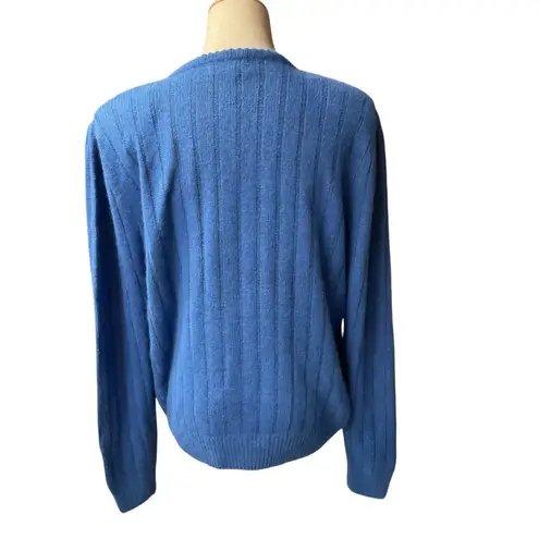 Rebecca Lynn Henley Front Long Sleeve Crew Neck Knitted Trendy Sweater Blue Sz M Size M