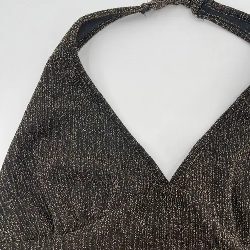 ORIGINALITY Halter Top Cropped Size Small Metallic Lurex Tie Back Boho Festival Black