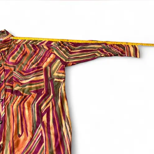 Dress Forum Rayon Abstract Stripe Long Tunic Button Shirt Dress Medium