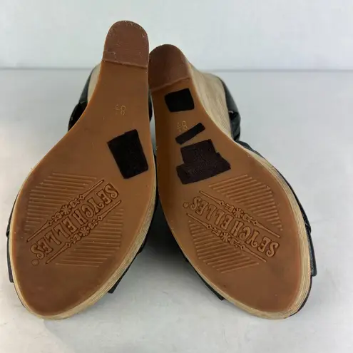 Seychelles Sandals Womens 8.5 Black Leather Wedge Stacked Heel Criss Cross