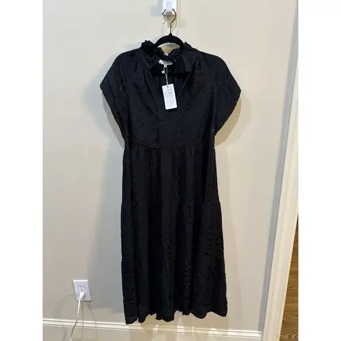 CROSBY by Mollie Burch Watts Black Midi Dress Size Medium retail $292 Ruffle - Image 2