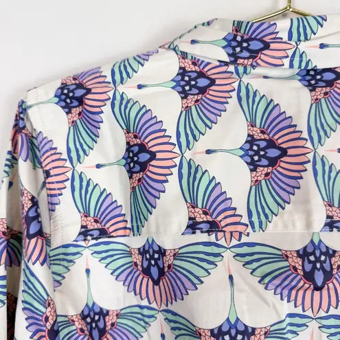 Untuckit for Her Peyton Midi Shirt Dress Stretch Cotton Swan Print Size 6 White