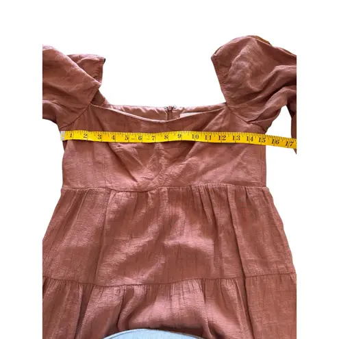 Petal and Pup Salma Flowy Dress in Rust Color Balloon Sleeves Midi Skirt Size 6