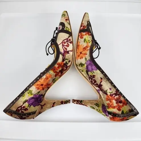 Etro Floral Velvet Pumps High Heels Shoes Buckles Lace