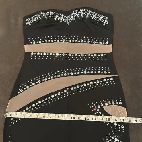 Women’s Strapless Mesh Paneled BodyCon Dress Silver Rhinestone Detail Size M NEW Black Size M