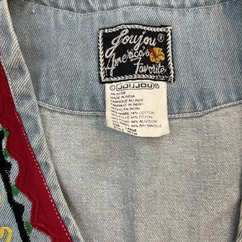 Vintage JouJou Denim Vest Embroidered Fringe Cowgirl Western Y2K 90s Size L Size L
