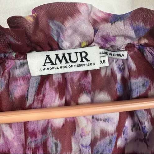 Amur Caroline 100% Silk Chiffon Sheer Floral Print Peasant Blouse Top Size XS
