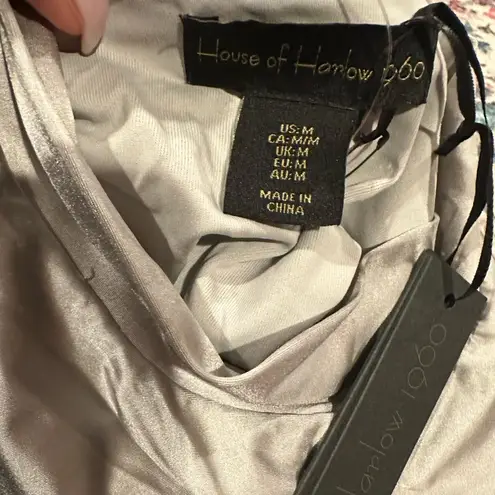 House Of Harlow 1960 Silver Metallic Bodysuit Thong Mock Neck Top M Size M