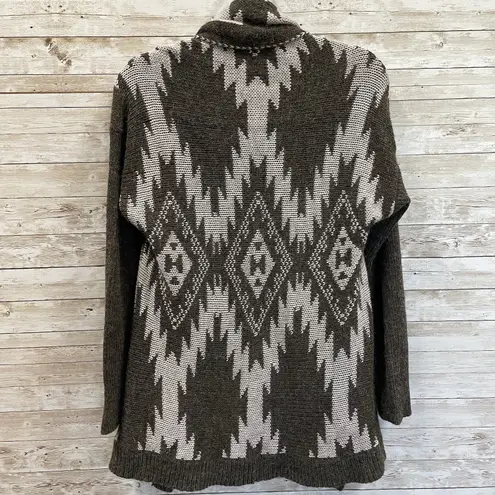 Hannah Womens L Sweater Open Cardigan Gray Southwestern Aztec Scarf Collar Size L