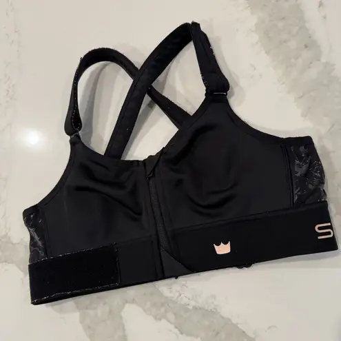 Shefit Flex FrontZip SportsBra Womens Small Black/Silver Marble Print Adjustable Black