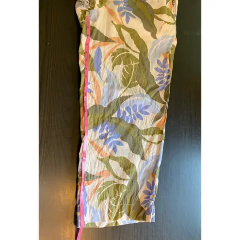Tahari Linen Wide Leg Pants Medium Floral Leaf Print Elastic Waist Resort Boho - Image 11