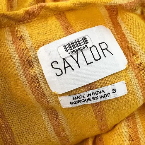 Saylor Adrianne Ruffled V-Neck Metallic Striped Gold Mini Dress Sz S