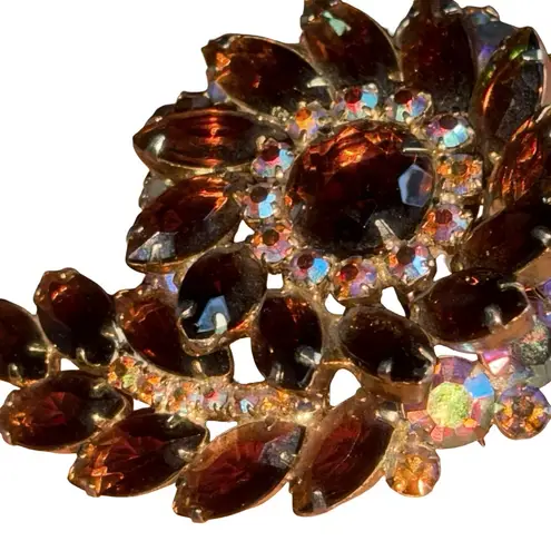 MCM Stunning Juliana D&E Brooch in Topaz Colored and Iridescent Rhinestone Orange