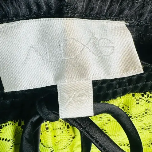 Alexis Neon Yellow Lace Black Satin Joggers Pants Size XS