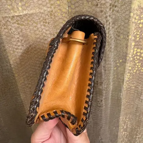 Vintage Brown Boho Hand Tooled Leather Mini Satchel Purse Without A Strap Brown