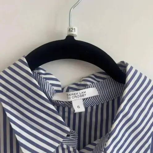421 Derek Lam 10 Crosby Striped Button Up Tunic Dress Size 6 Color Blue