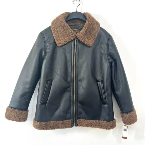 Koolaburra by Ugg Motorcycle Shearling Jacket Womens Large Black Brown Cozy Warm